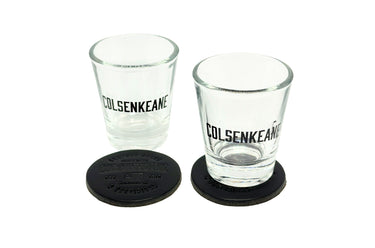 ColsenKeane No. 0126 Pair of Shot Glasses | 8/9oz Full Grain Leather Coaster | Handcrafted Barware Set