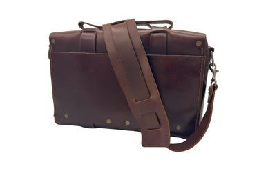 SEASONED COLLECTION NO. 4313 MINIMALIST STANDARD LEATHER SATCHEL IN Relaxed Mahogany with Newspaper pocket & 2 leather dividers