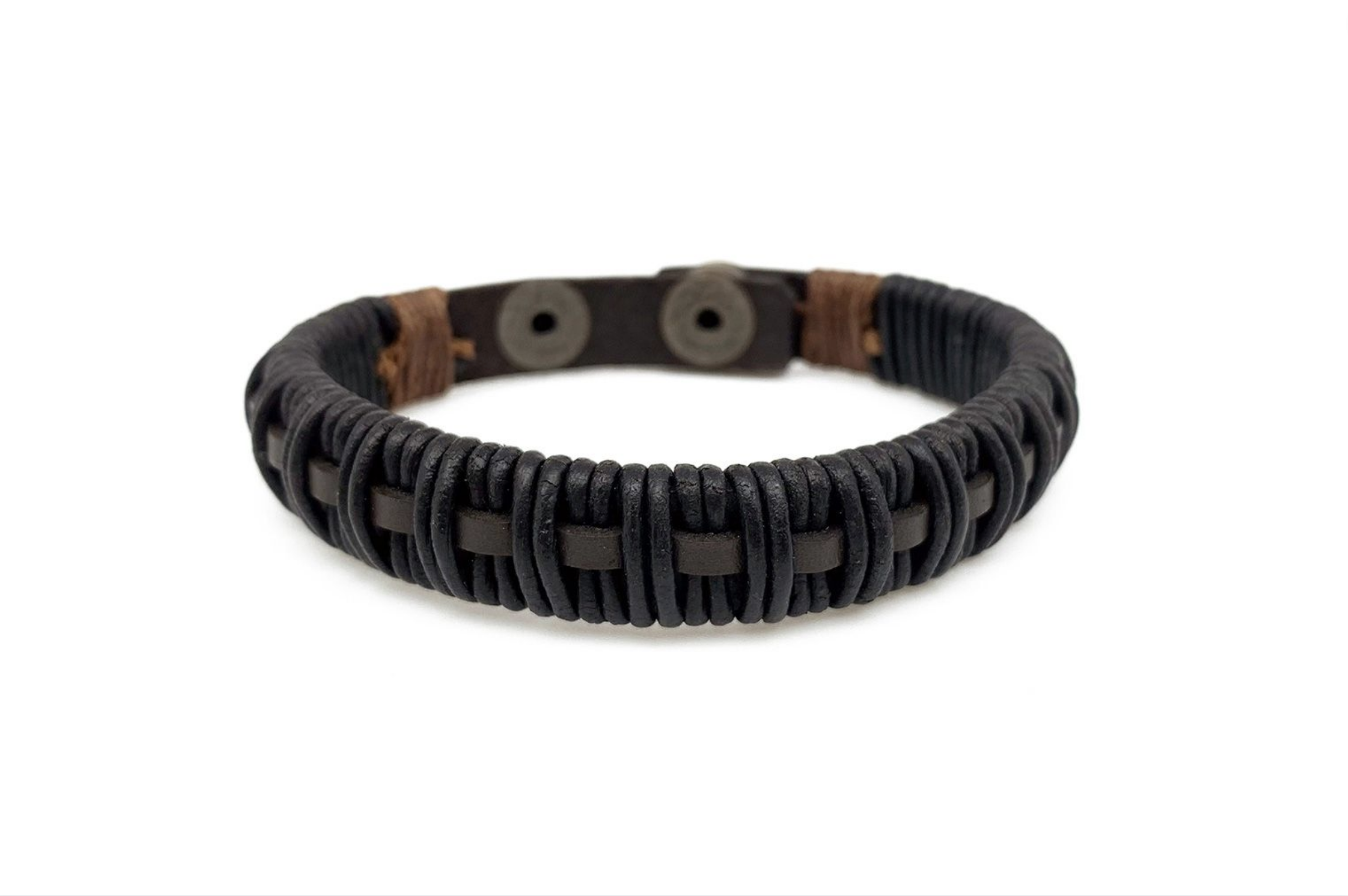 Aadi Brown and Black woven leather Snap Men's Bracelet