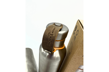 Reusable Insulated Water Bottle | 25oz Stainless Steel | Full Grain Leather Carry Loop