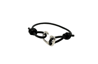 ColsenKeane Silver-Tone Hook Leather Bracelet | Hand-Tied Full Grain Cord | Adjustable Minimalist Cord Jewelry