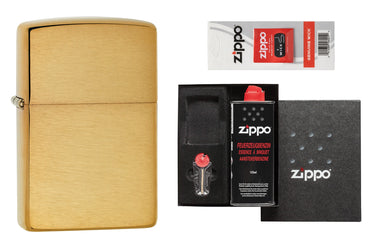 Classic Brushed Brass Zippo Lighter Gift Set | All-in-One Zippo Kit | Refillable Design