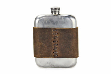 No. 618 - Leather Wrapped Vintage Pewter Flask