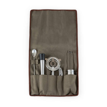 Bar Tools Roll Up Kit | 10-Piece Stainless Steel Set | Durable Waxed Canvas Organization