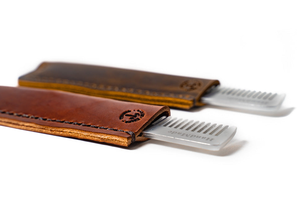 No. 1220 - Fendrihan Metal Double-Tooth Barber Comb with Leather Sheath