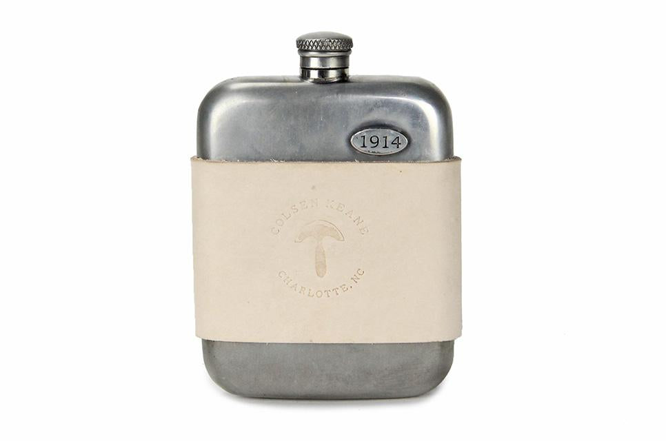 No. 618 - Leather Wrapped Vintage Pewter Flask