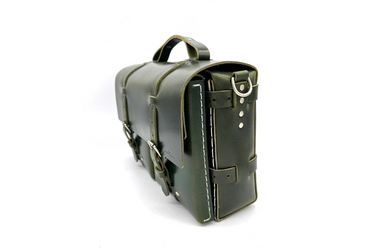Seasoned No. 4316 - Bohemian  Leather Satchel in British Racing Green with Two Front Medium Pockets, Pro-Series Strap, and Removable Leather Divider