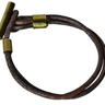 A rustic double-strand dark brown leather bracelet with a brass T-bar clasp and matching brass accent bands, shown on a plain white background.