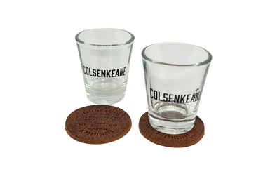 ColsenKeane No. 0126 Pair of Shot Glasses | 8/9oz Full Grain Leather Coaster | Handcrafted Barware Set