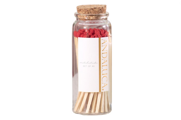 Glass Jar of 60 Wooden Matches | Cork Stopper | Integrated Exterior Strike Pad