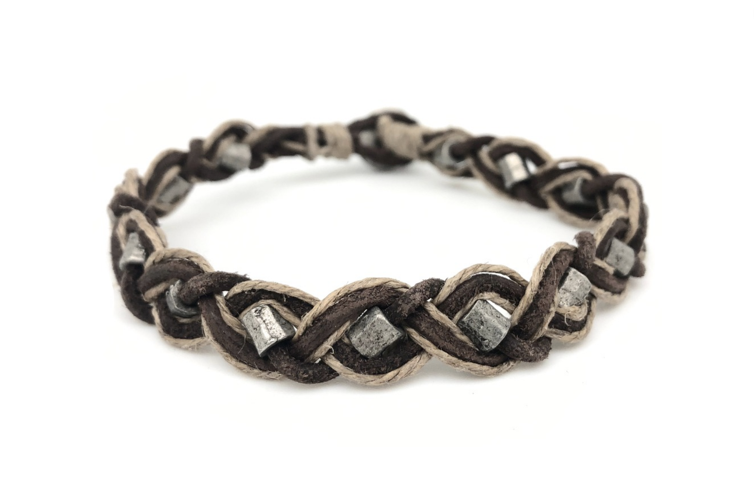 Aadi Beads Braided Into Leather and Jute Men's Bracelet