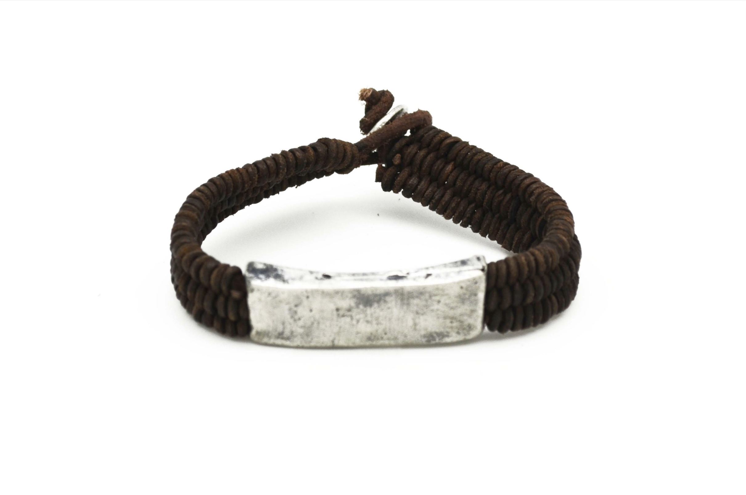 Men's Leather Bracelet and Silver Bar