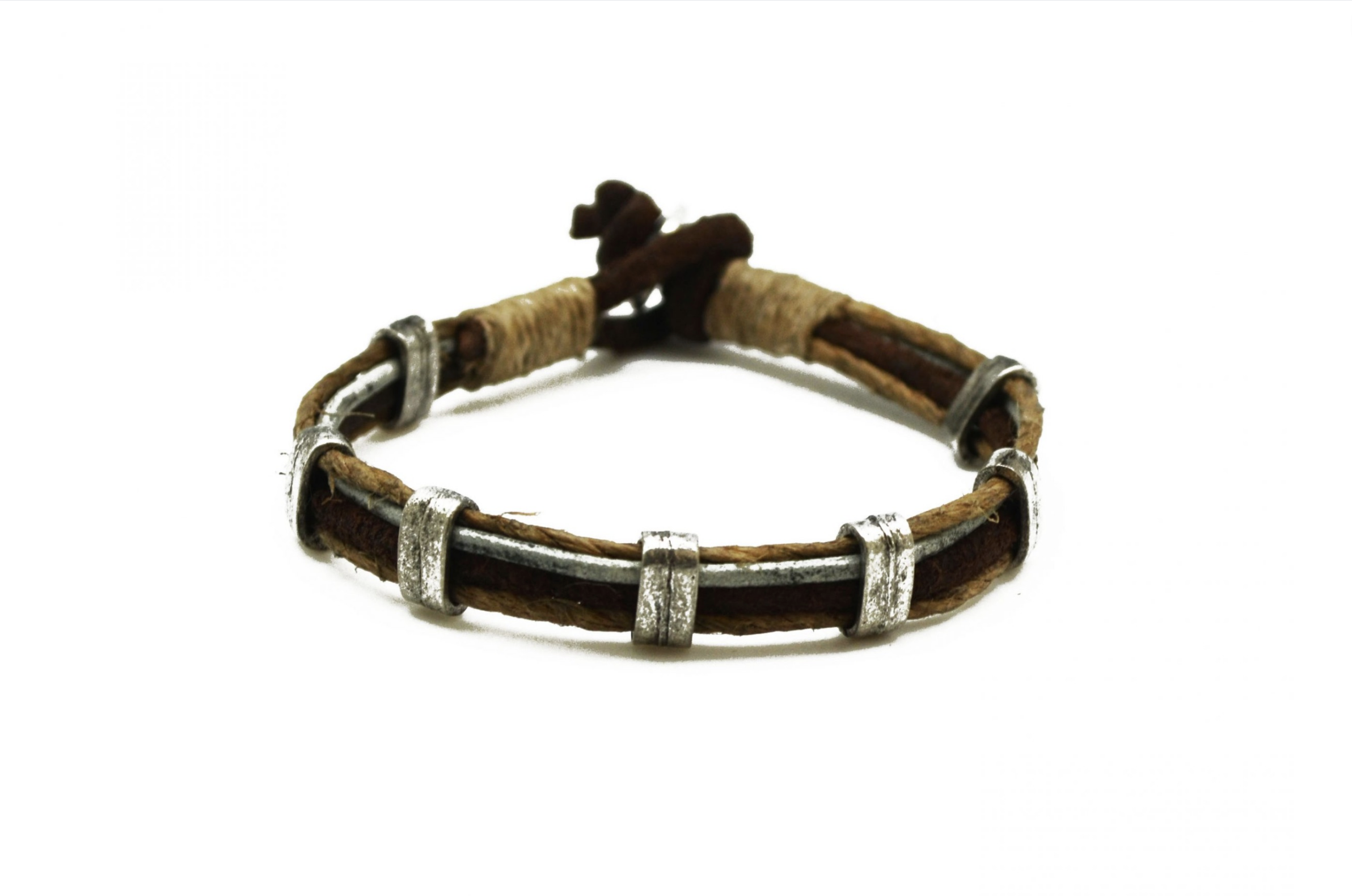 Aadi Brown Leather/Cord with Silver Beads Men's Bracelet