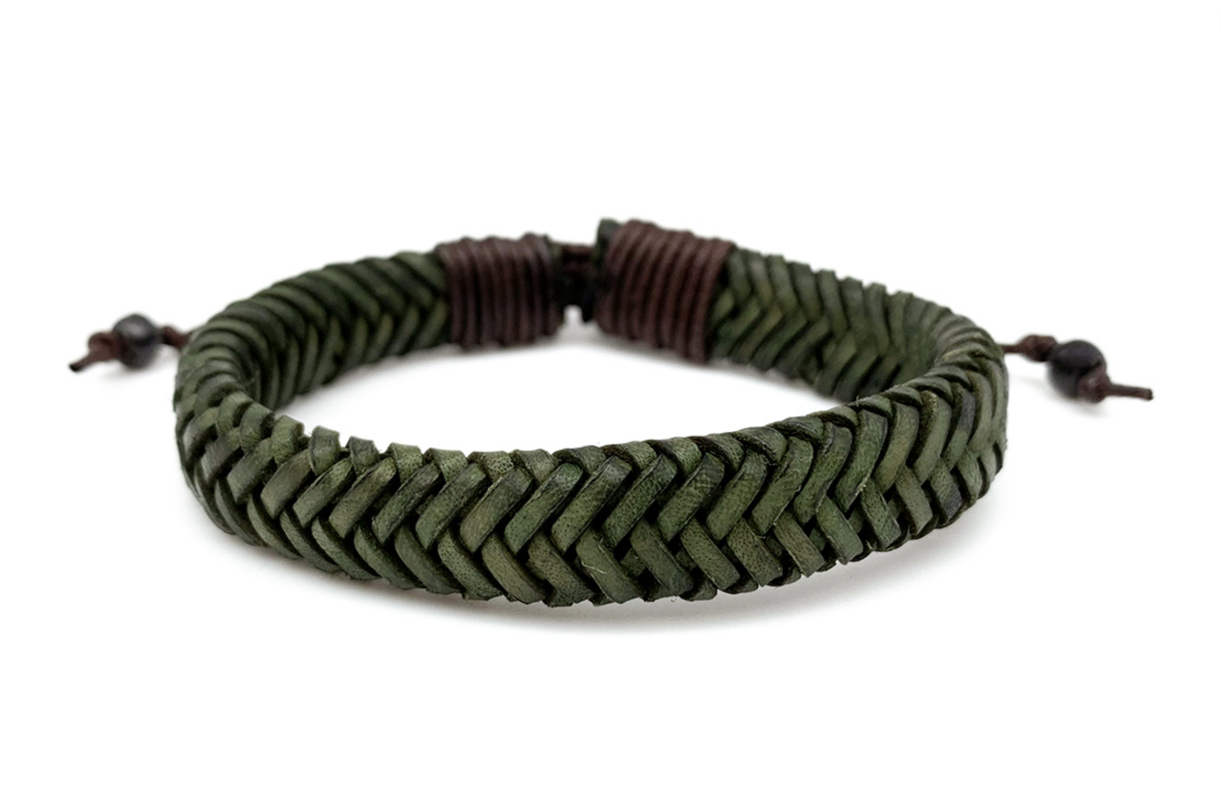 Aadi Dark Green Braided Leather Pull Tie Men's Bracelet