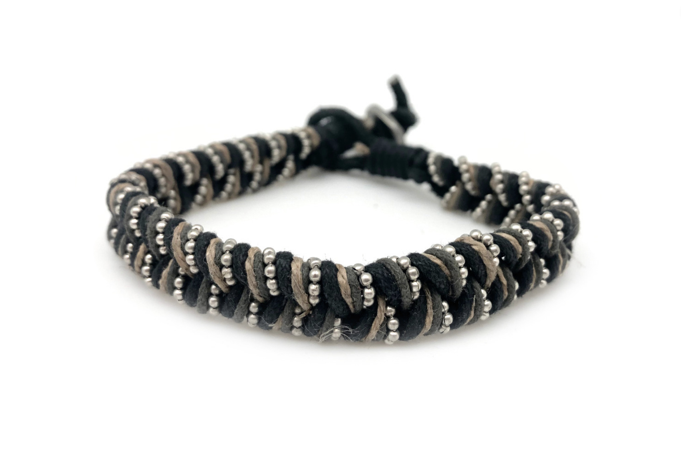 Aadi Twisted Leather & Jute with Silver Beads Men's Bracelet
