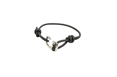 ColsenKeane Silver-Tone Hook Leather Bracelet | Hand-Tied Full Grain Cord | Adjustable Minimalist Cord Jewelry