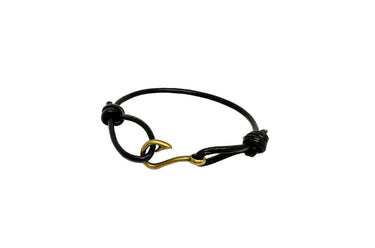 ColsenKeane Silver-Tone Hook Leather Bracelet | Hand-Tied Leather Cord | Adjustable Minimalist Cord Jewelry