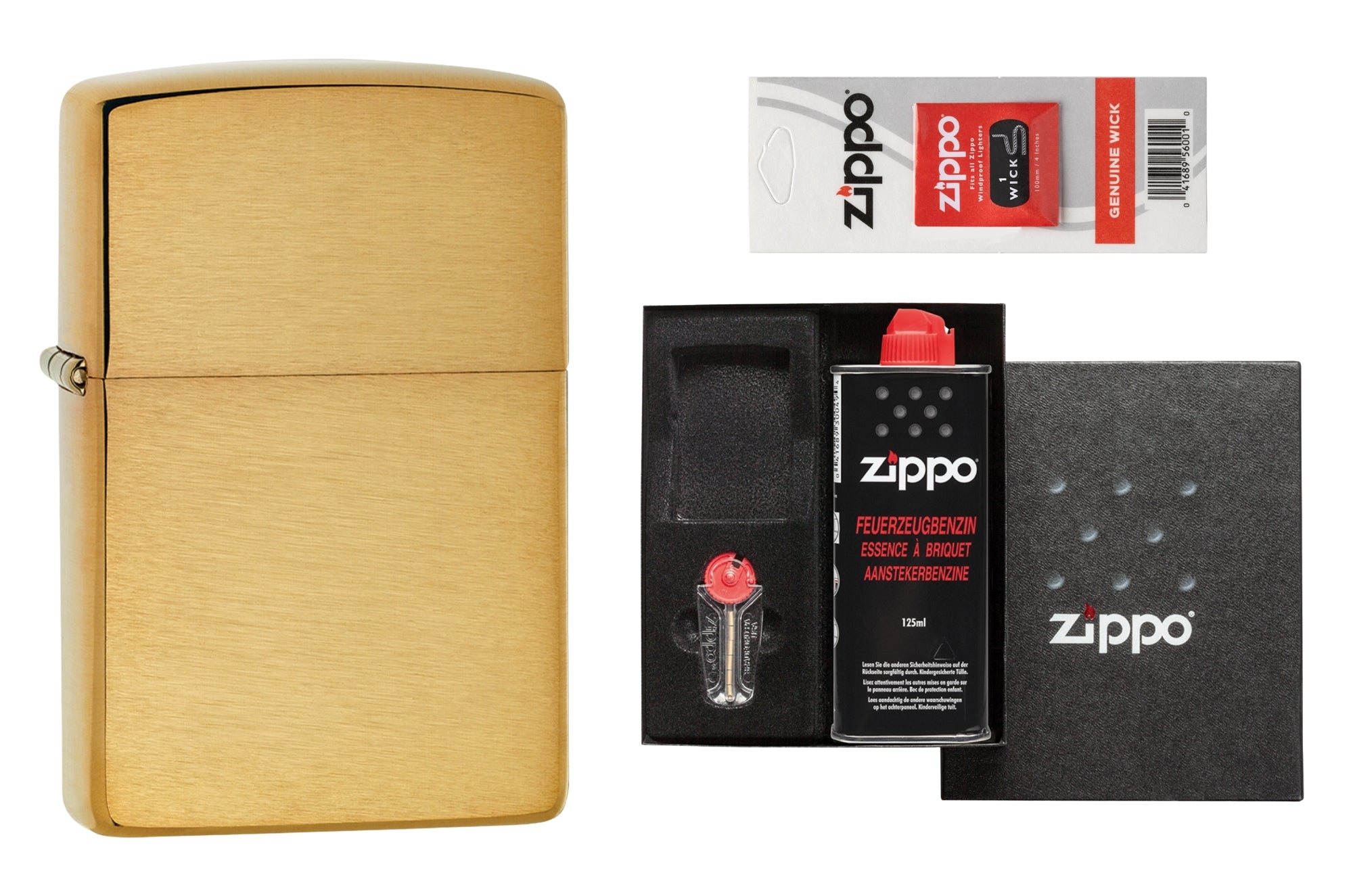 Brushed Brass Zippo Lighter Gift Set