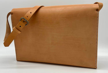 Seasoned Leather Satchel with Clasp Closure Prototype in Natural Tan