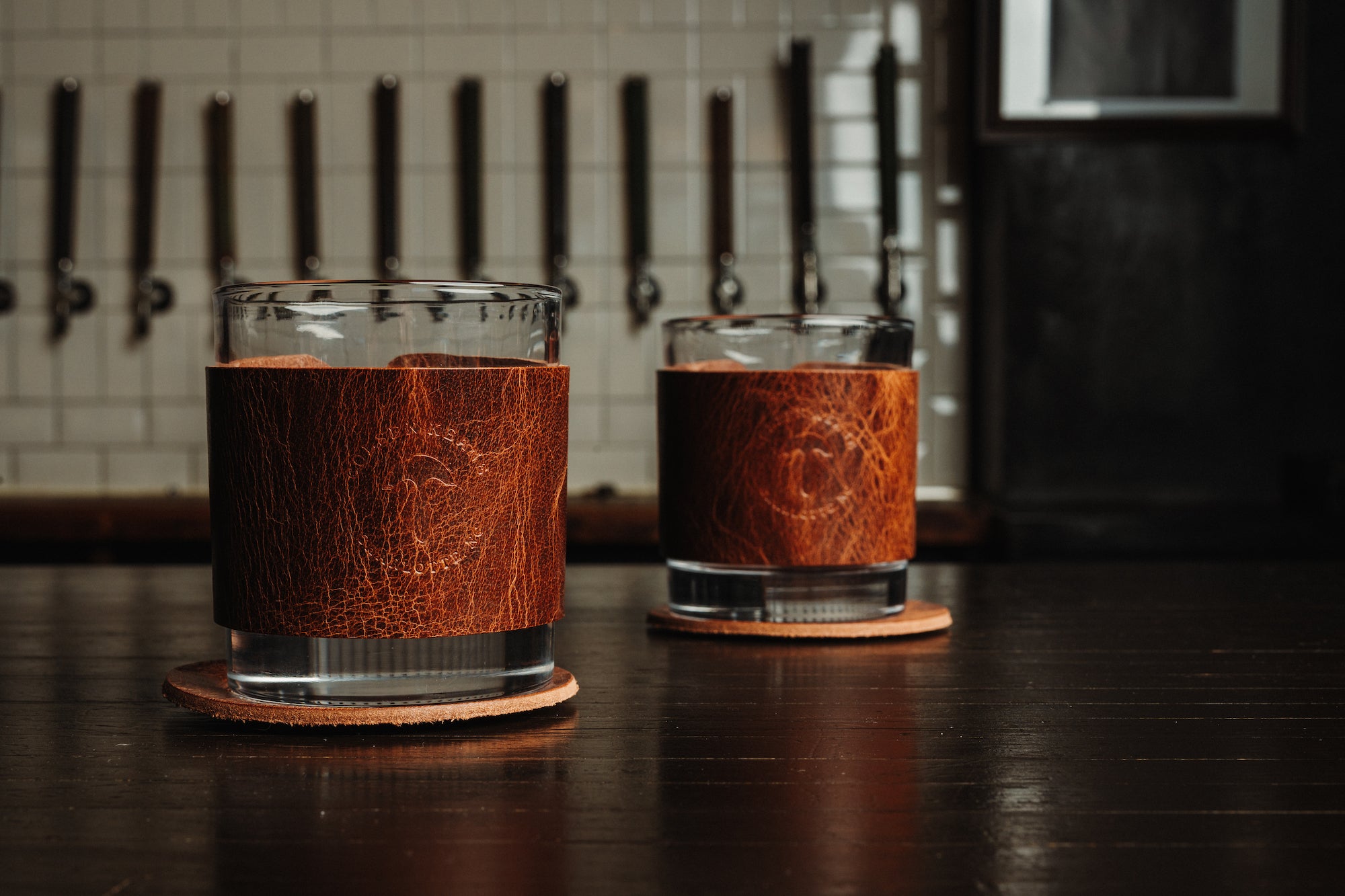 No. 628 - Set of 2 Leather Wrapped Whiskey Glasses