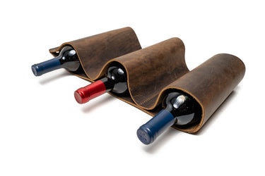 ColsenKeane No. 121 Wall-Mounted Wine Rack | 8/9oz Full Grain Leather | Handcrafted 3-Bottle Floating Display