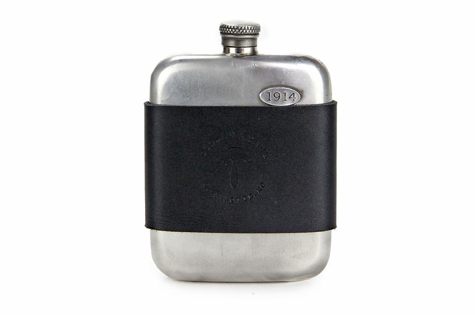 No. 618 - Leather Wrapped Vintage Pewter Flask