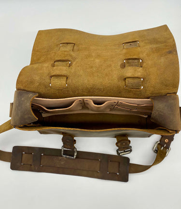 Seasoned No. 4313 - Minimalist Standard Leather Satchel in Crazy Horse with Rear Insert, Exterior Pocket & Luggage Tag
