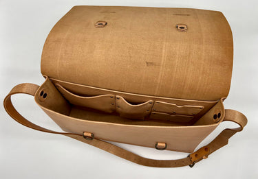 Seasoned Leather Satchel with Clasp Closure Prototype in Natural Tan